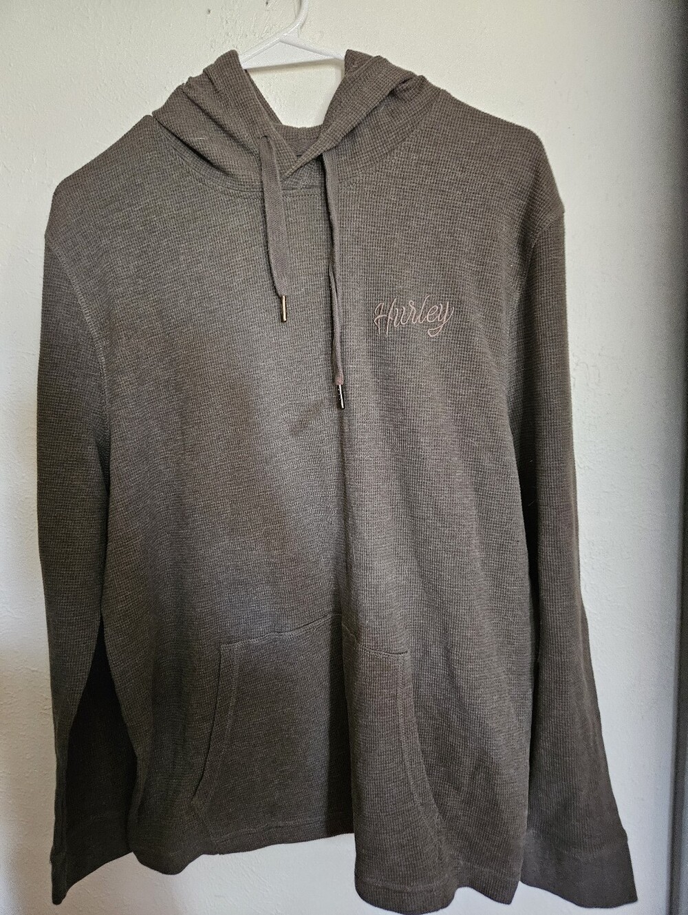 Hurley Men's Crewneck Waffle Knit Hoodie - Olive Brown